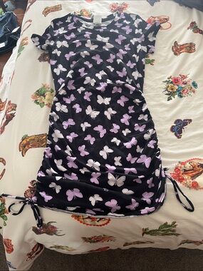 PINK Victoria's Secret Black Dress with Purple & White Butterfly Print